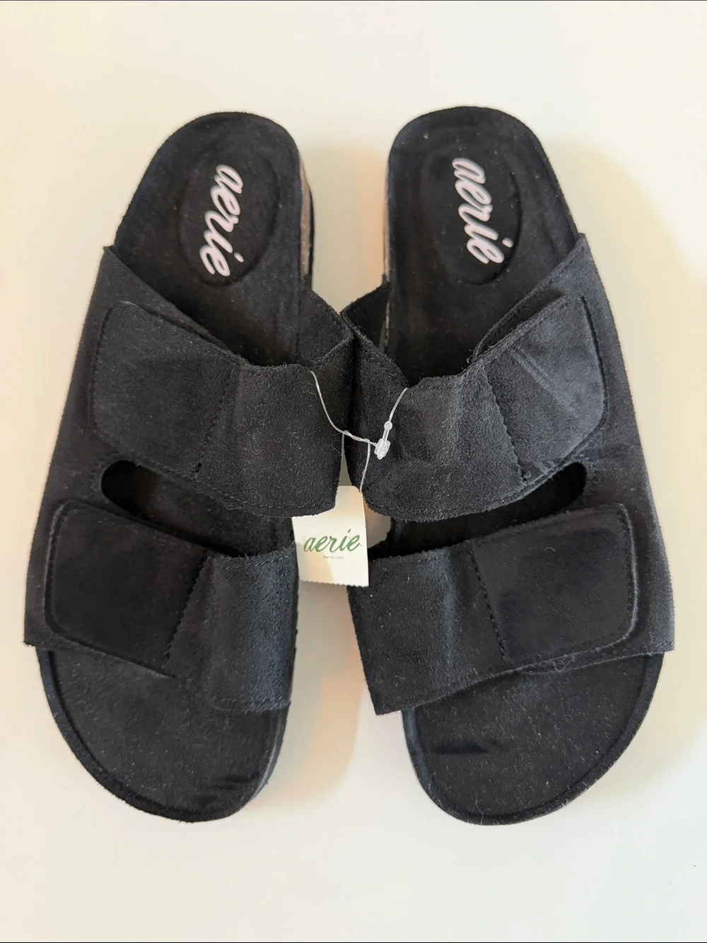 NEW Aerie Women's Black Double Strap Slides Size 9 Casual Loungewear Soft
